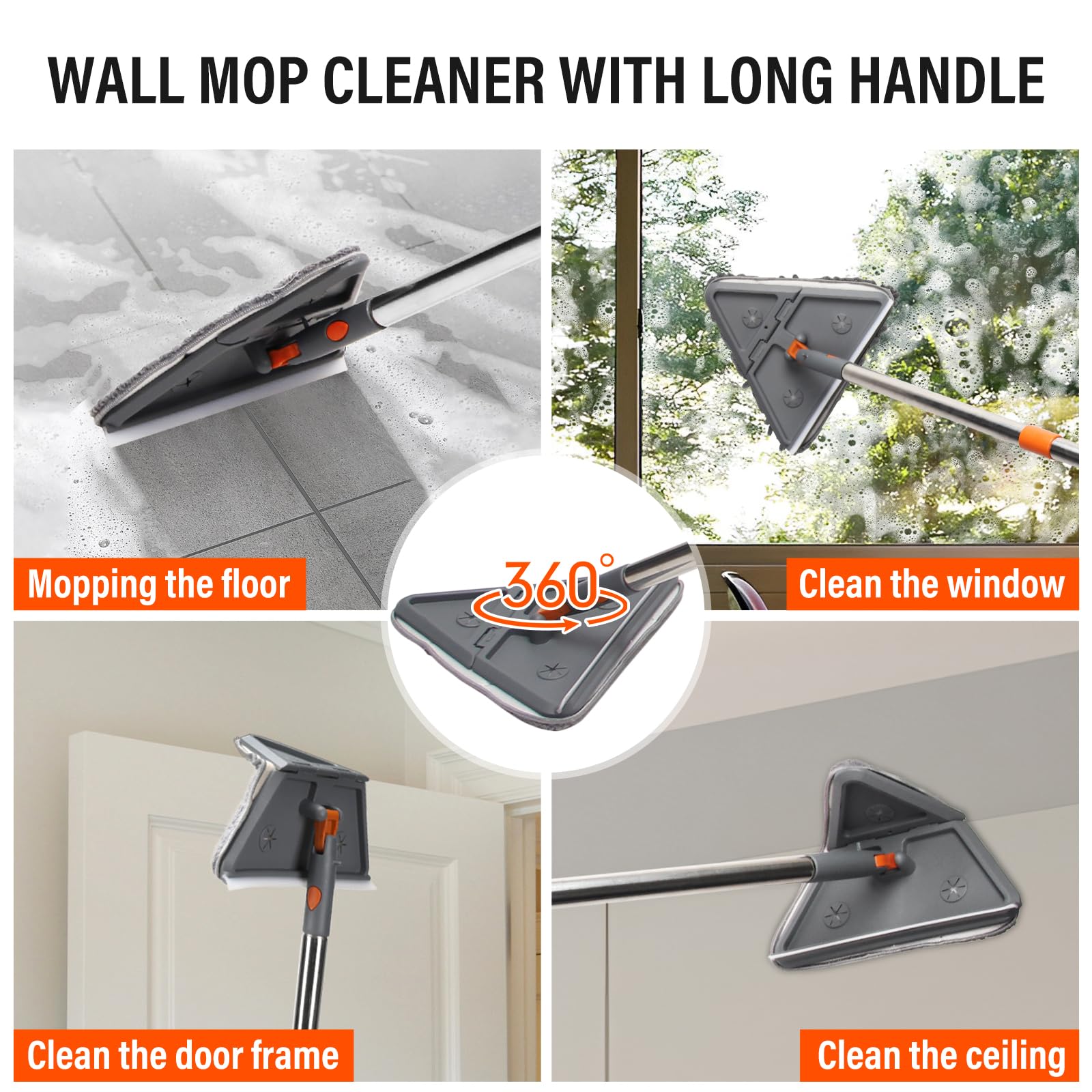 Herramienta limpiadora de zócalos con asa, Limpiador de Pared con escobilla de Goma, Herramienta de Limpieza de zócalo con Poste de extensión de 85 Pulgadas, 8 Almohadillas de Repuesto para