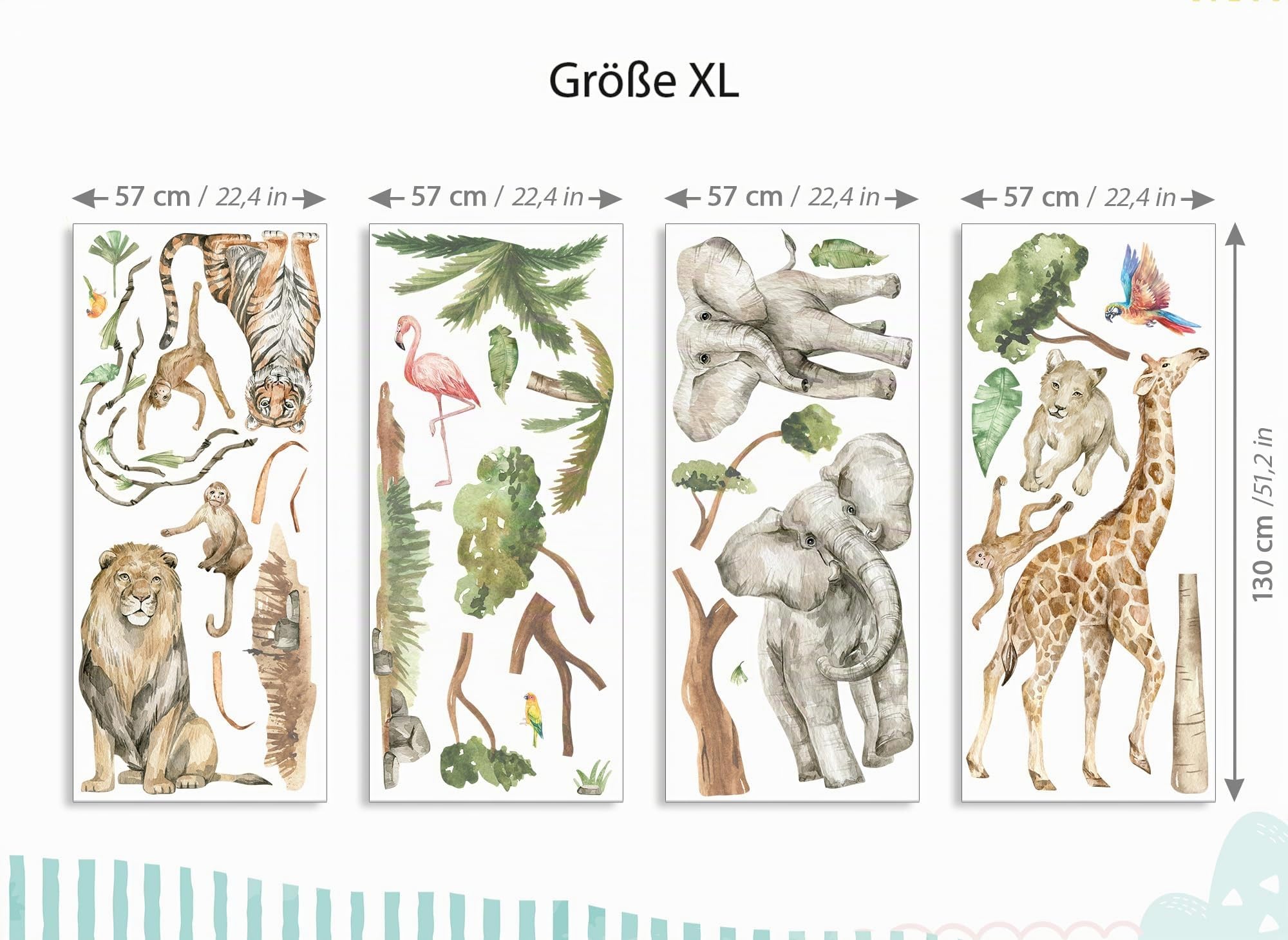 XXL Wandsticker Set Dschungel Tiere Wandtattoo Kinderzimmer Babyzimmer Safari Löwe Wandaufkleber Wohnzimmer selbstklebend DK1050-06