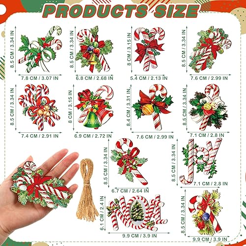 Miniatura 2 de Realspring 36 piezas de adornos de caramelo de Navidad de madera para decoración de árbol de caramelo colgante de menta, adornos de Navidad con