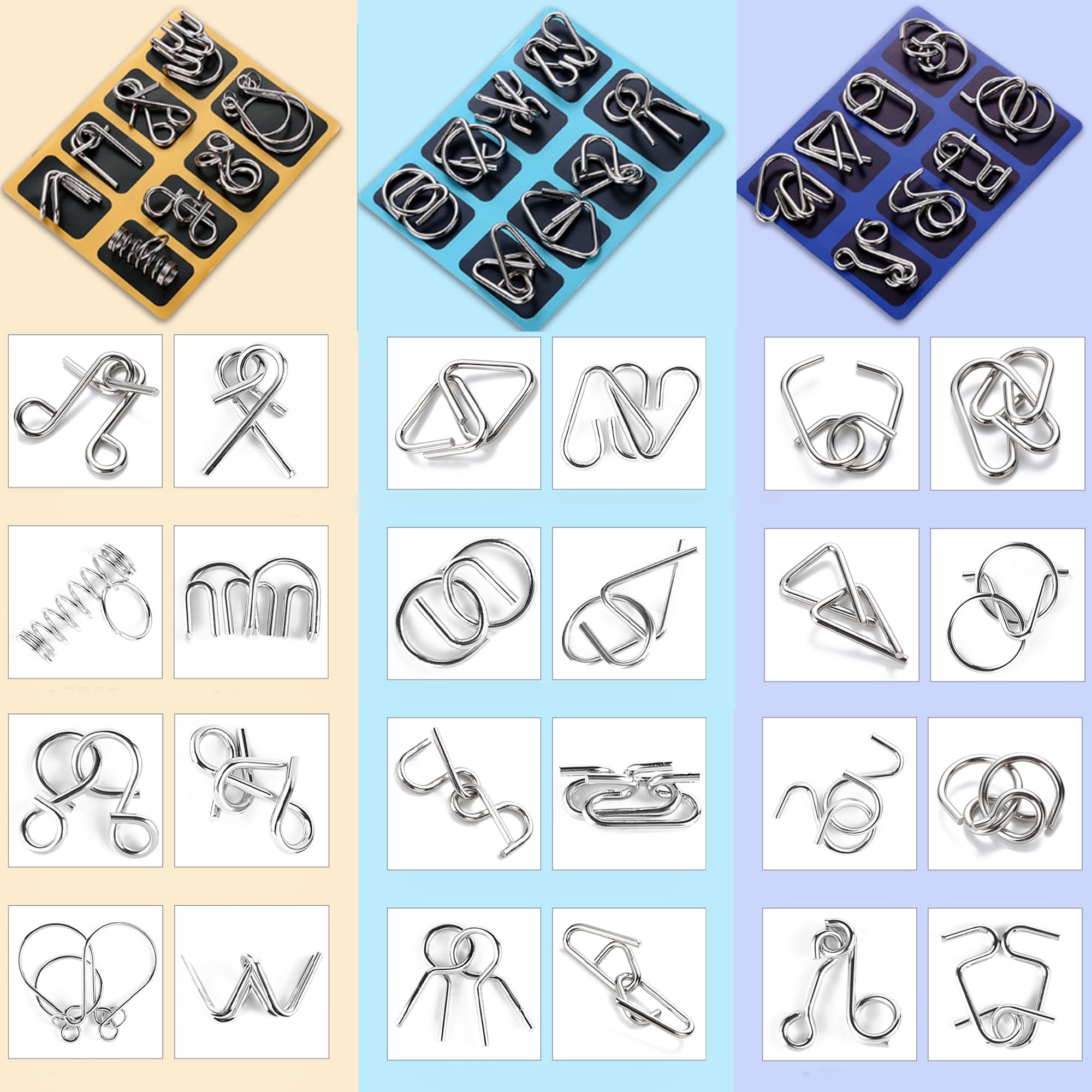 Set di 24pz in Metallo Giocattoli Educativi IQ Test Puzzle, Metal Wire Puzzle Rompicapo Perfetto Classico Giocattolo Educativo Intelligenza per Adulti e Bambini