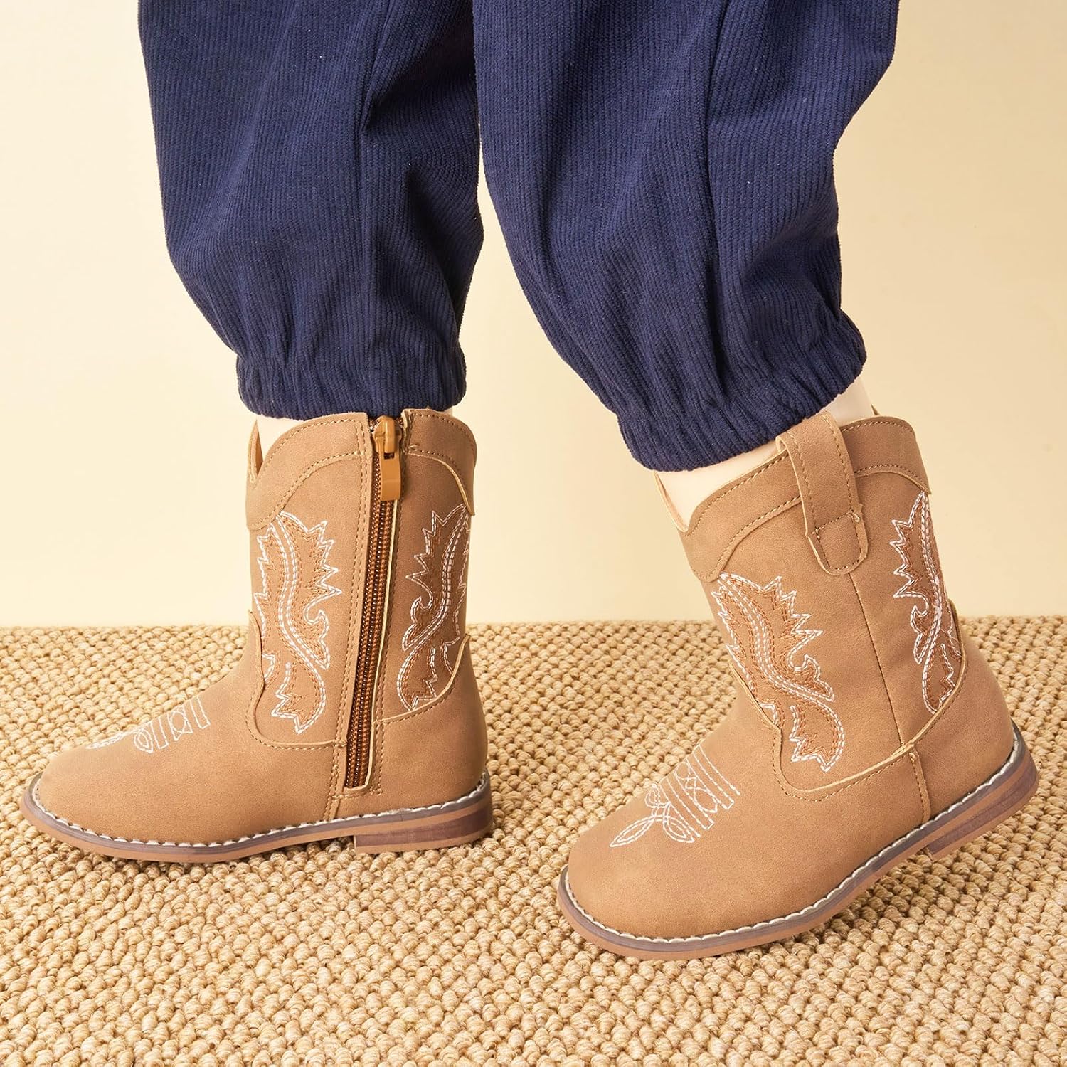 Toddler Cowboy Boots Western Cowgirl Boots Boys Girls Mid Calf Square Toe Riding Walking Shoes For All Seasons
