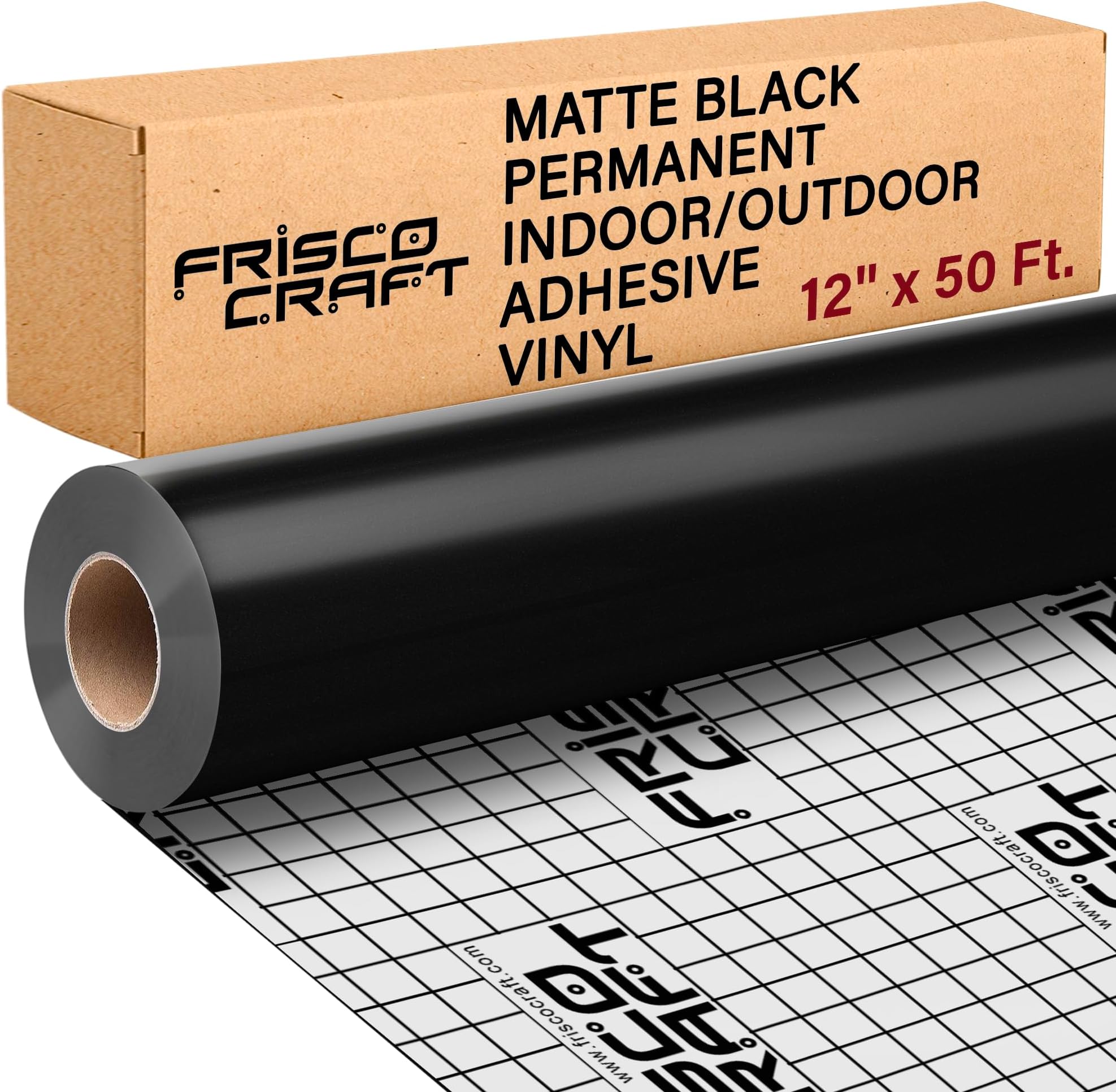 Frisco Craft Black Permanent Vinyl - 12" x 50 FT Roll Compatible with Popular Cutters, Signs, Scrapbooking, Craft, Die Cutters, CNC, Water & Weather-Resistant Black Matte Adhesive Vinyl