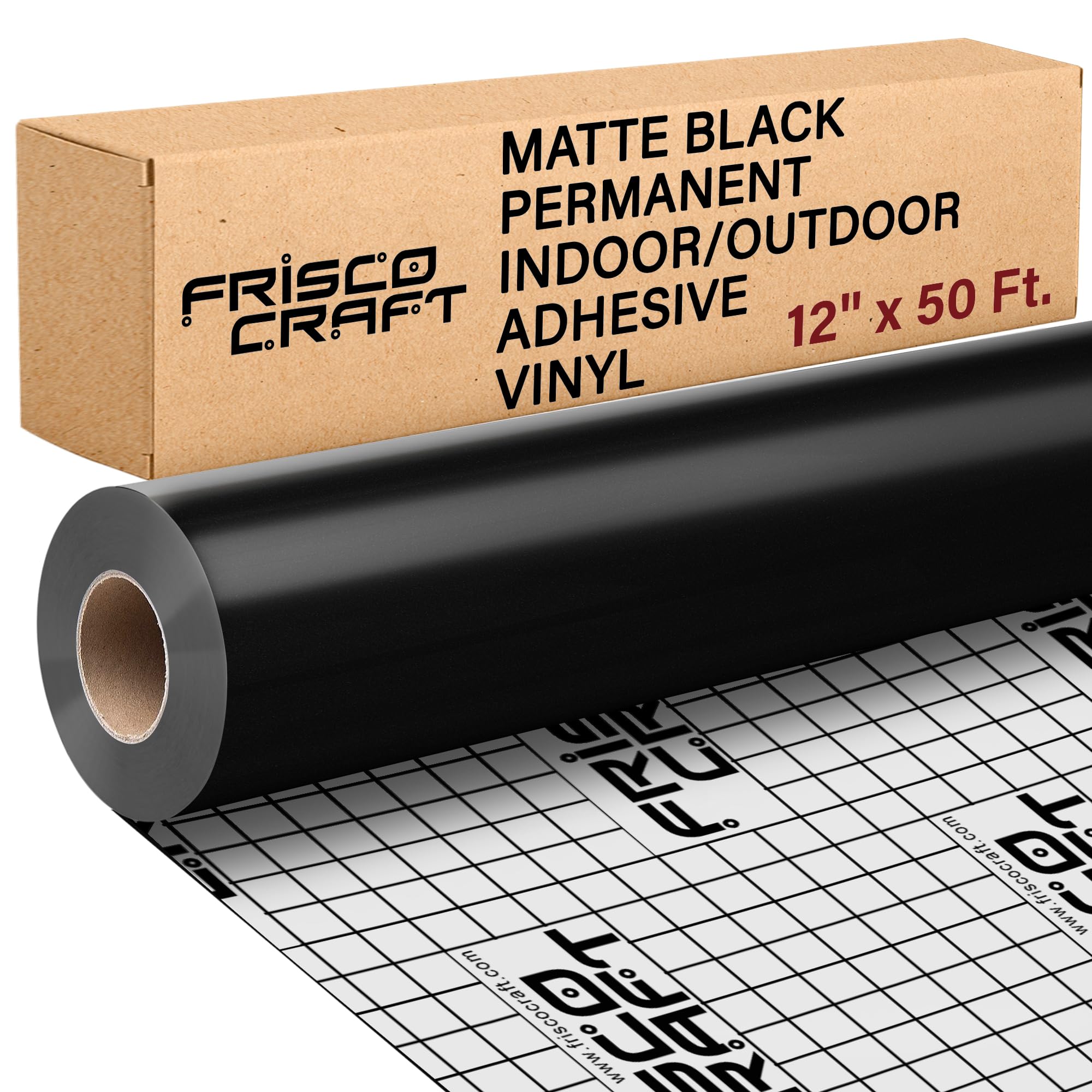 - Frisco Craft Black Permanent Vinyl - 12" x 50 FT Roll Compatible with Popular Cutters, Signs, Scrapbooking, Craft, Die Cutters, CNC, Water & Weather-Resistant Black Matte Adhesive Vinyl