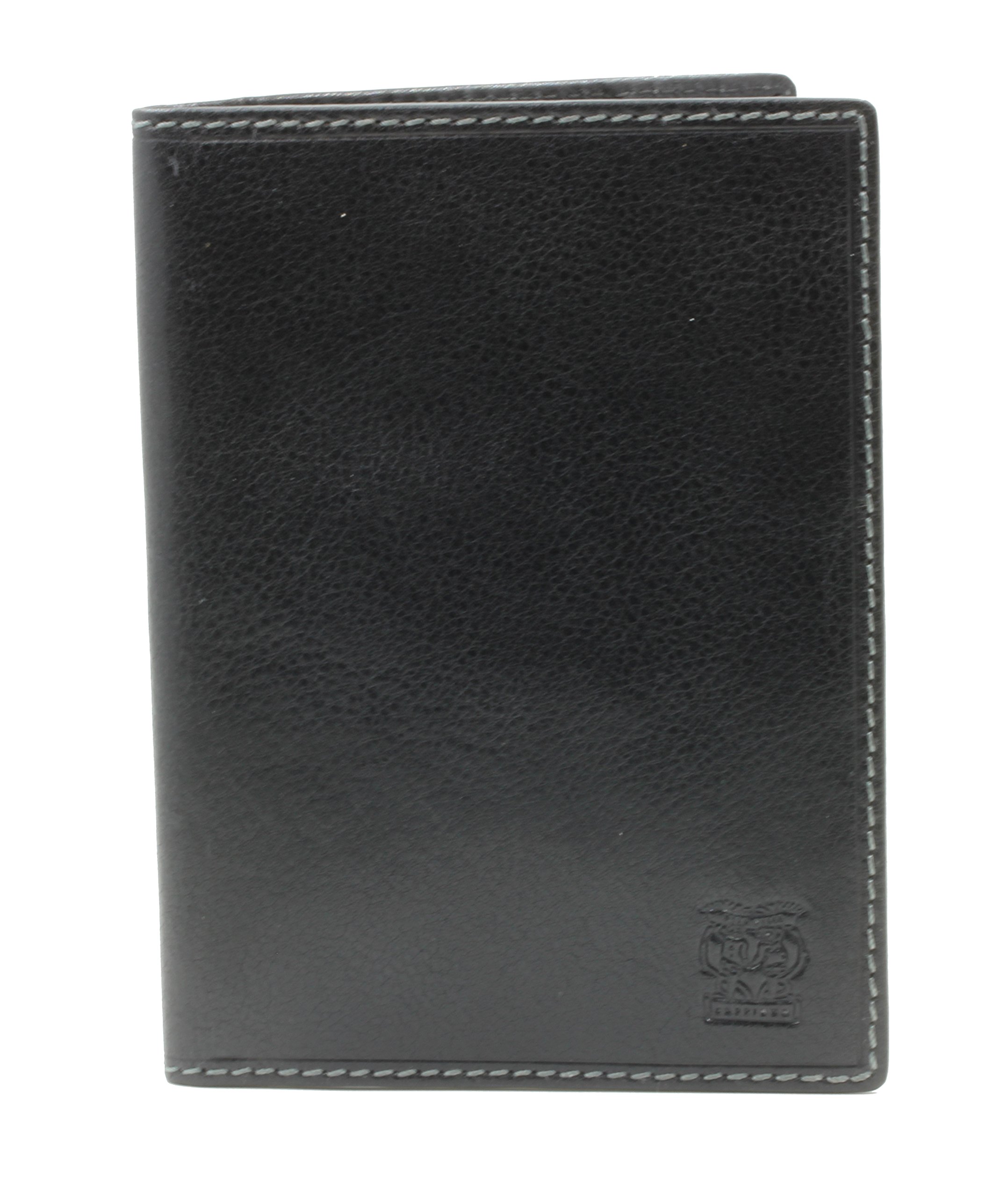 CAPPIANO Genuine Leather Passport Holder Cover ID Card Wallet Travel Case - Black