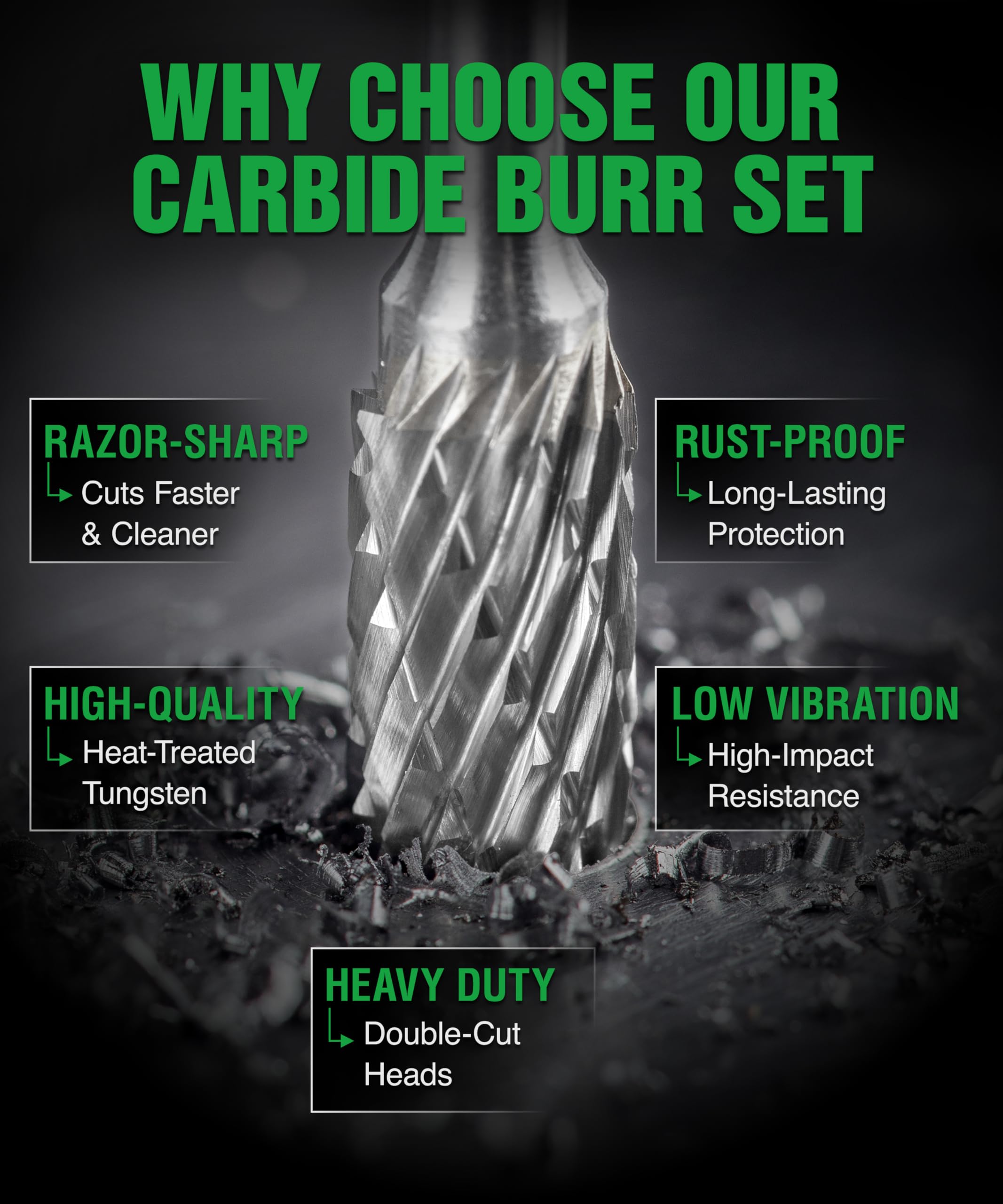 Carbide Burr Bits 10-Pc Double Cut 1/4" (6.35mm) Die Grinder Set — Amazon image 6