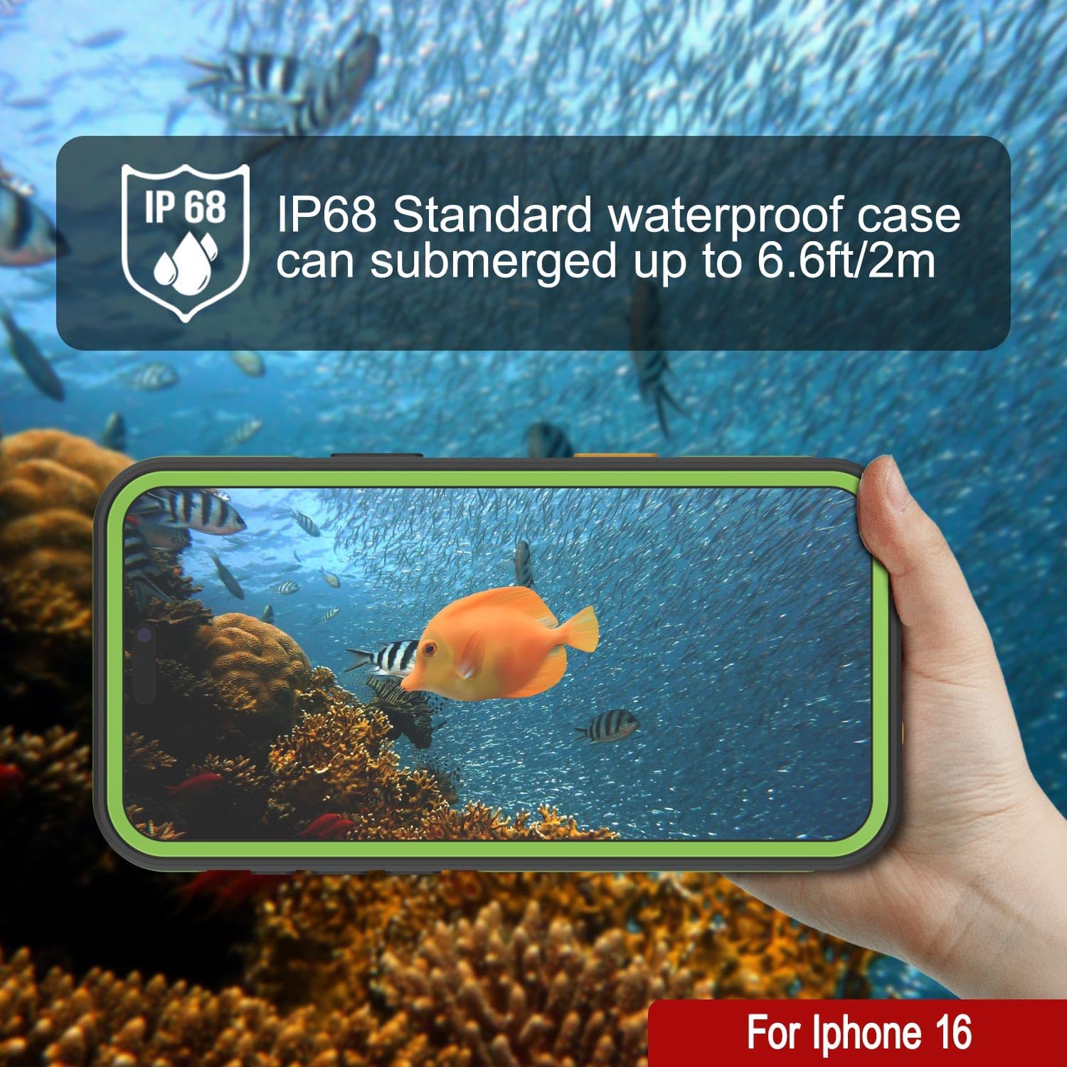 Punkcase for iPhone 16 Waterproof Case [Kickstud 2.0 Seriess] Protective IP68 Certified Cover W/Screen Protector & Kickstand | Ultra Slim 360 Protection for iPhone 16 (6.1") (Green)