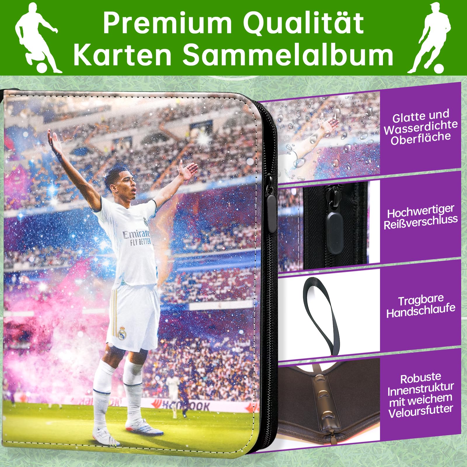 Album per 400 carte da calcio, con chiusura lampo e 50 pagine