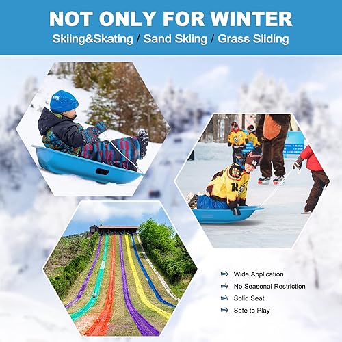 Miniatura 22 de AGPTEK Trineo de nieve duradero de 35/47 pulgadas para niños, niñas y adultos, con asas integradas y cuerda de tracción
