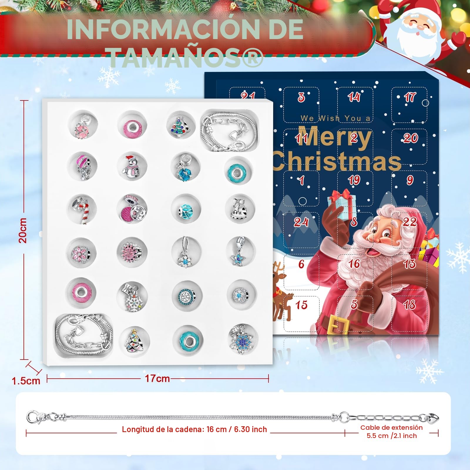 Calendario de Adviento 2025 Niña Joyas Regalos, Navidad 24 días de Calendario de Cuenta Regresiva Sorpresa Mujer Bricolaje Charms Pulsera Kit
