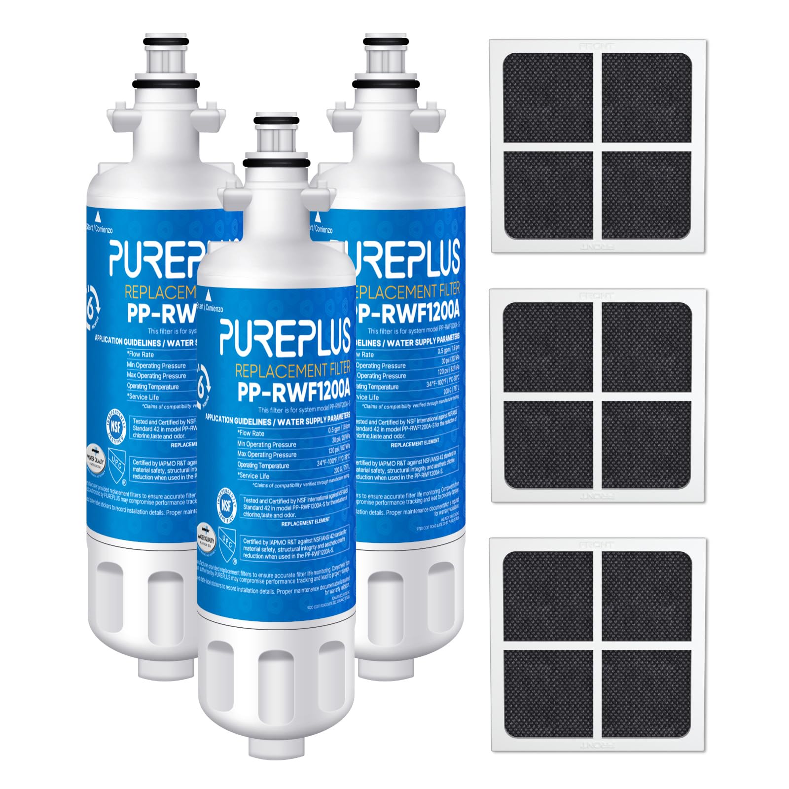 PUREPLUS 469690 LT700P Replacement for LG Kenmore Elite 9690, ADQ36006102, ADQ36006101, LFXS30766S, LFX28968ST, LFX31925ST, LFX31945ST, RWF1052, LT120F, Refrigerator Water and Air Filter Combo, 3Pack