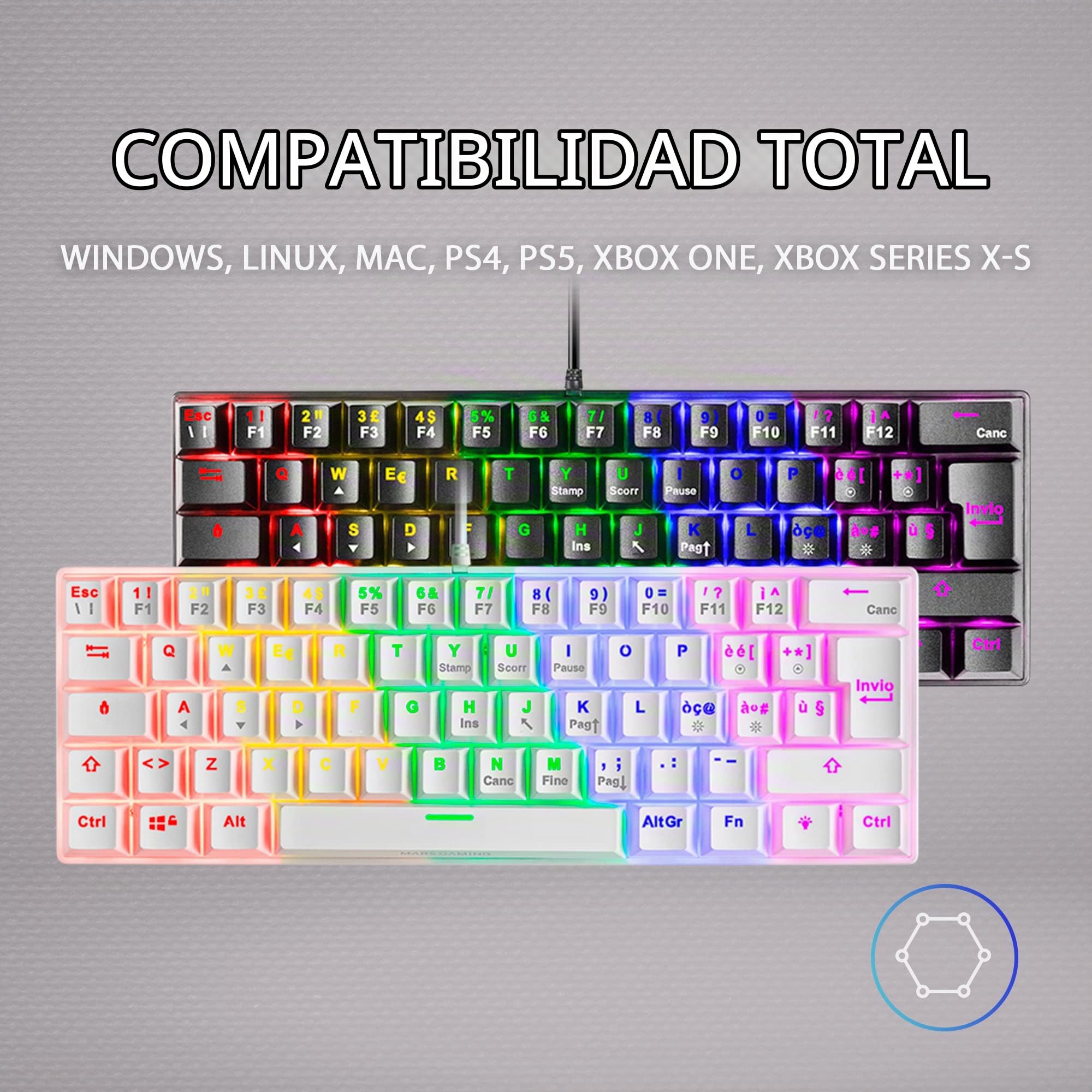 Mars Gaming T. Mecanico MK60 Rainbow. White