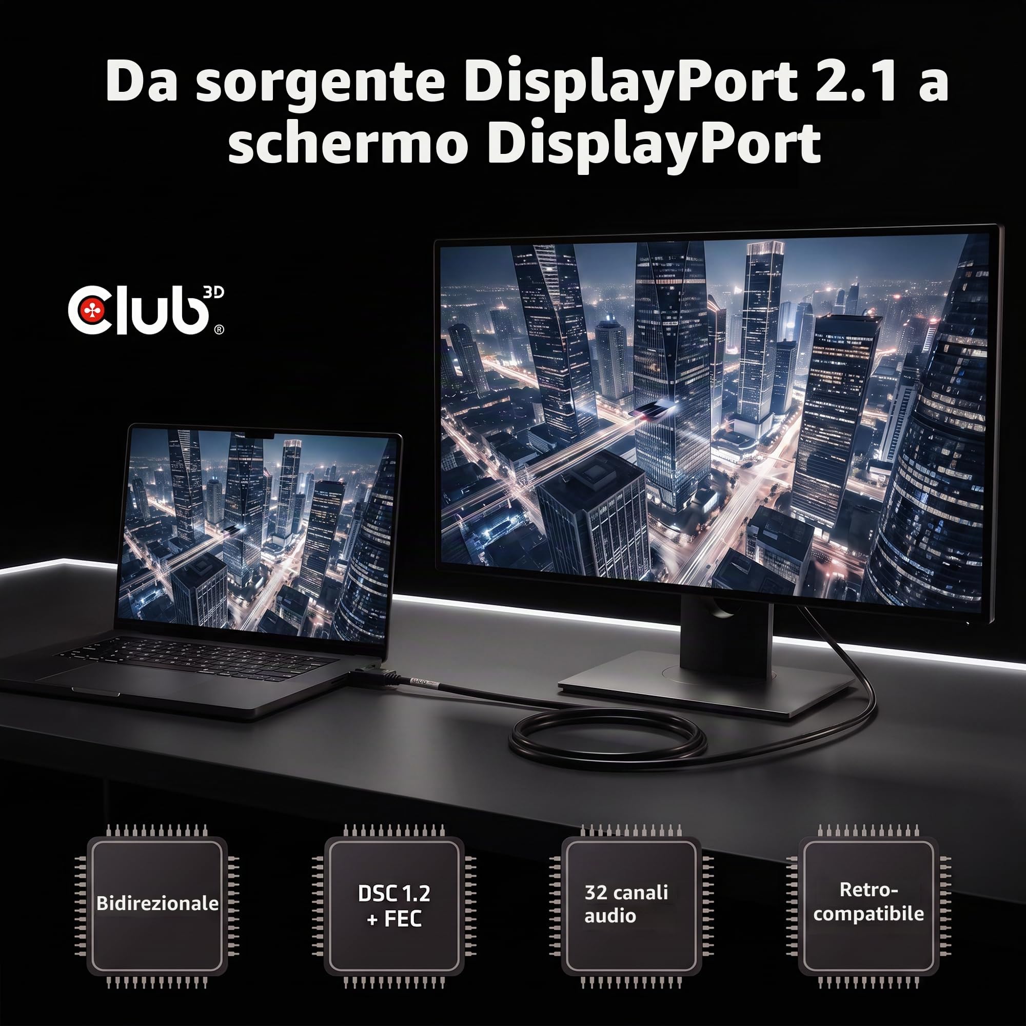 Club 3d Displayport 2.1 Vesa Dp80 Zertifiziertes Kabel 8k240hz St./st. 1,6m Schwarz