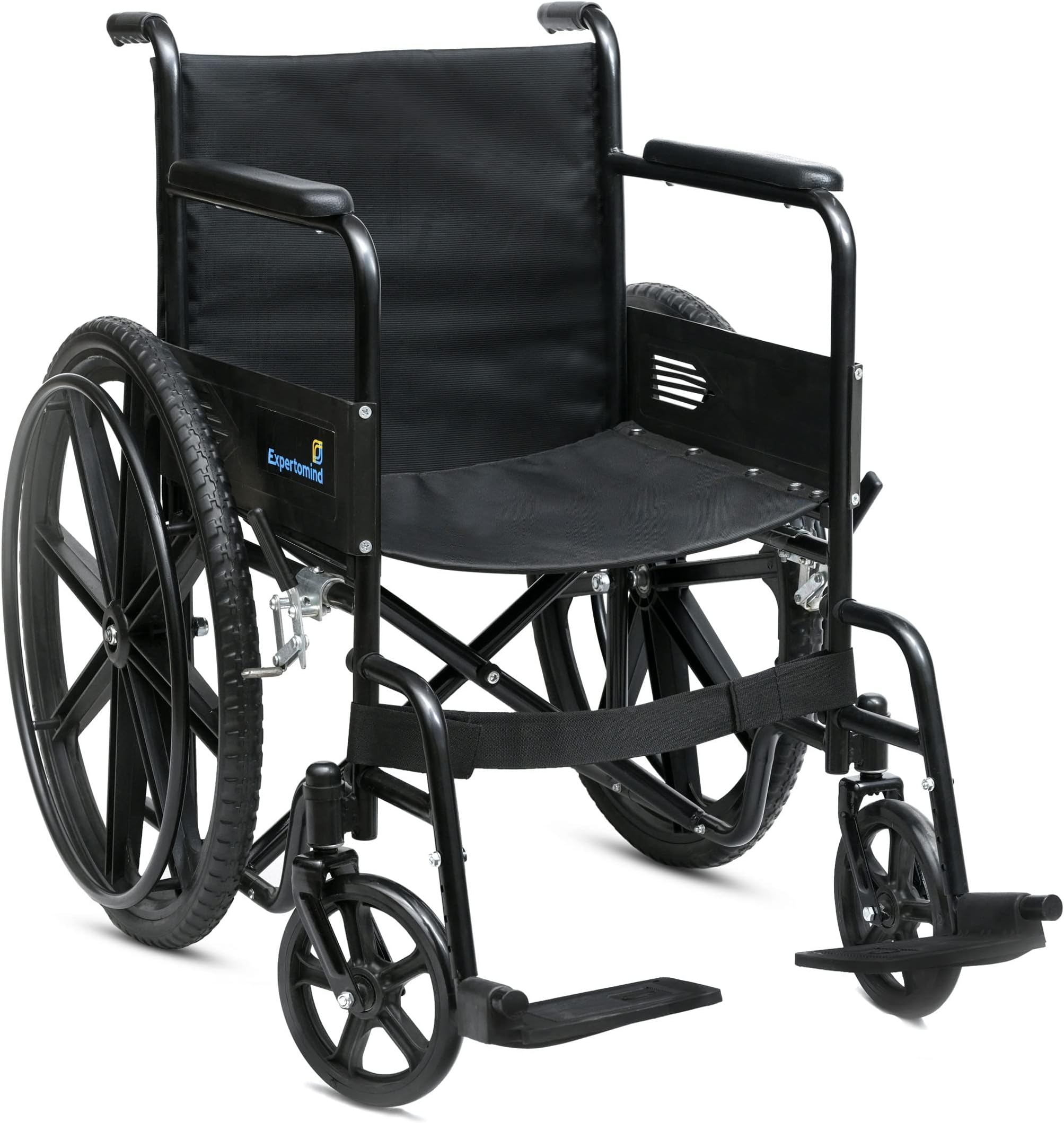 Expertomind Foldable Wheel Chair | Lightweight & User-Friendly | Adjustable Footrests & Calf Supports | For Old People & Patients | Wide Comfortable Seat & Padded Armrests | Mag Wheels & Dual Brakes