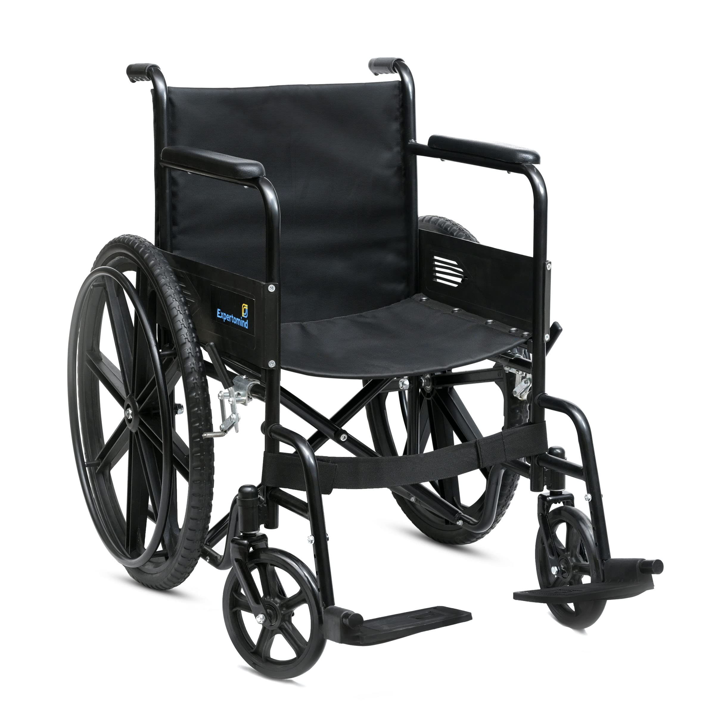 Expertomind Foldable Wheel Chair | Lightweight & User-Friendly | Adjustable Footrests & Calf Supports | For Old People & Patients | Wide Comfortable Seat & Padded Armrests | Mag Wheels & Dual Brakes
