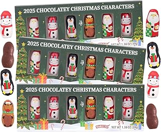 Mini Chocolatey 2025 Christmas Characters, Individually Foil Wrapped Pieces, Stocking Stuffer Candy, 1.38 Ounces (Pack of 3)