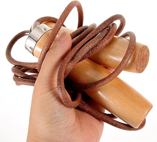 Miniatura 5 de NOLITOY Weighted Leather Jump Rope with Smooth Wooden Handles Indoor Outdoor Fitness Skipping Rope for Physical Education and Strength Training
