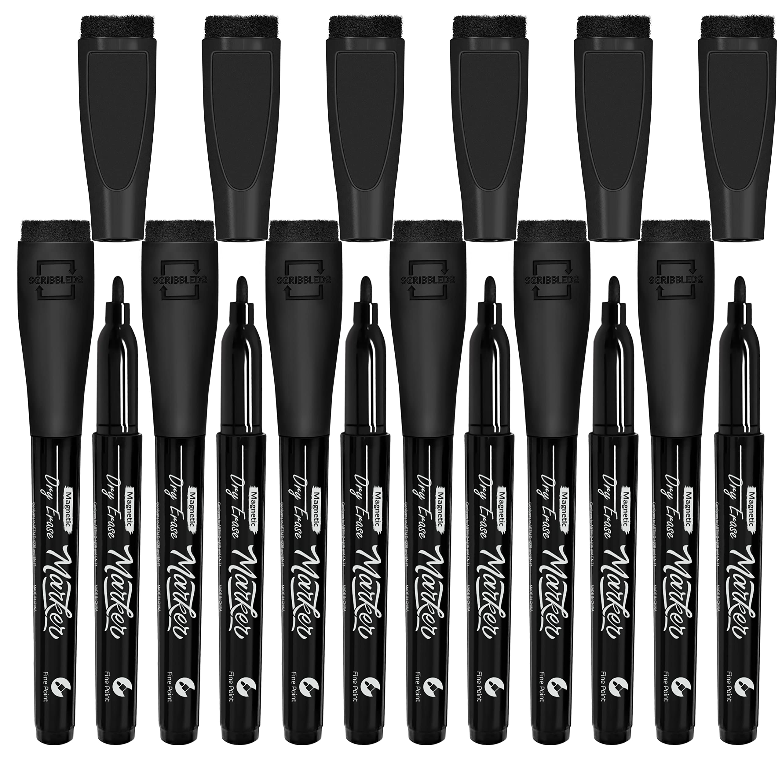 Scribbledo Whiteboard-Marker, magnetisch, trocken abwischbar, feine Spitze, mit Radiergummi, dünn, geruchsarm, dünne Whiteboard-Marker für Erwachsene, Studenten, Lehrer, Kinder, Kunst, Zuhause, Schule