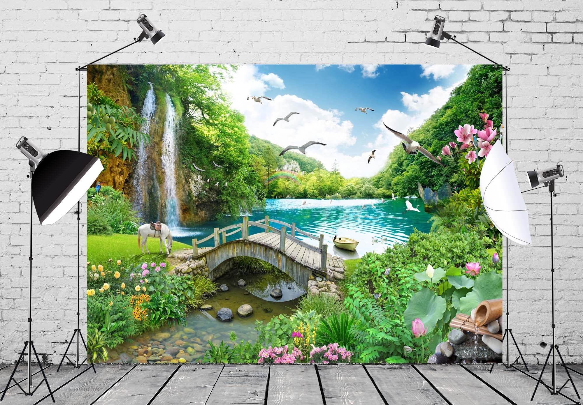 BELECO Telón De Fondo De Naturaleza Primaveral De Corea Del Sur, 15 X 8 Pies, Palacio Gyeongbokgung, Jardín De Seúl, Verde Lago, Rosa, Flores De Cerezo, Telón De Fondo Para Decoración