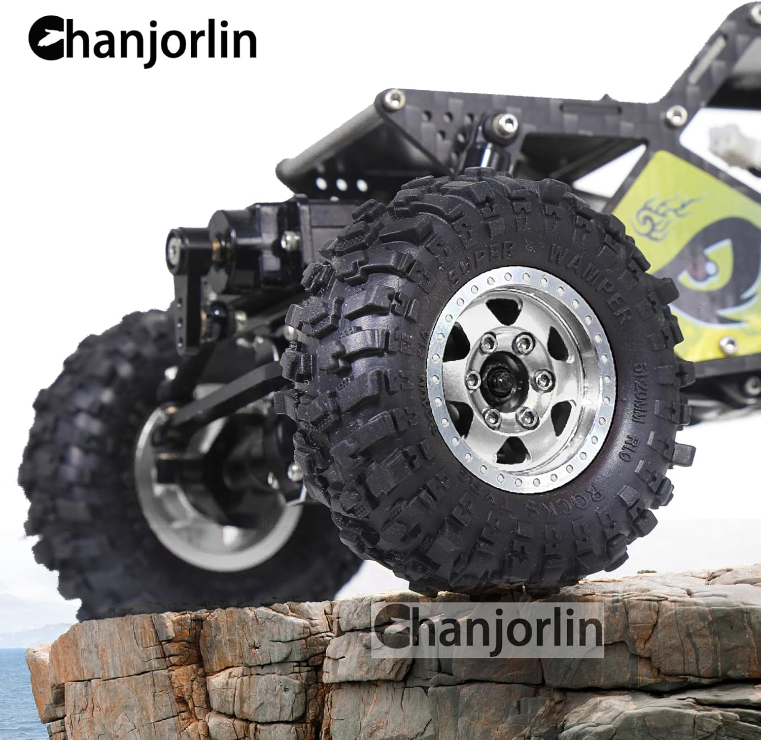 1.0 RC Tires and Beadlock Wheels Rims Offset -2.5mm 1/24 1/18 Super Soft Sticky Mud Slingers Tyres for 1:24 1:18 Rock Crawler Car Axial SCX24 FMS AX24 FCX18 FCX24 TRX4M 4Pcs (Silver)