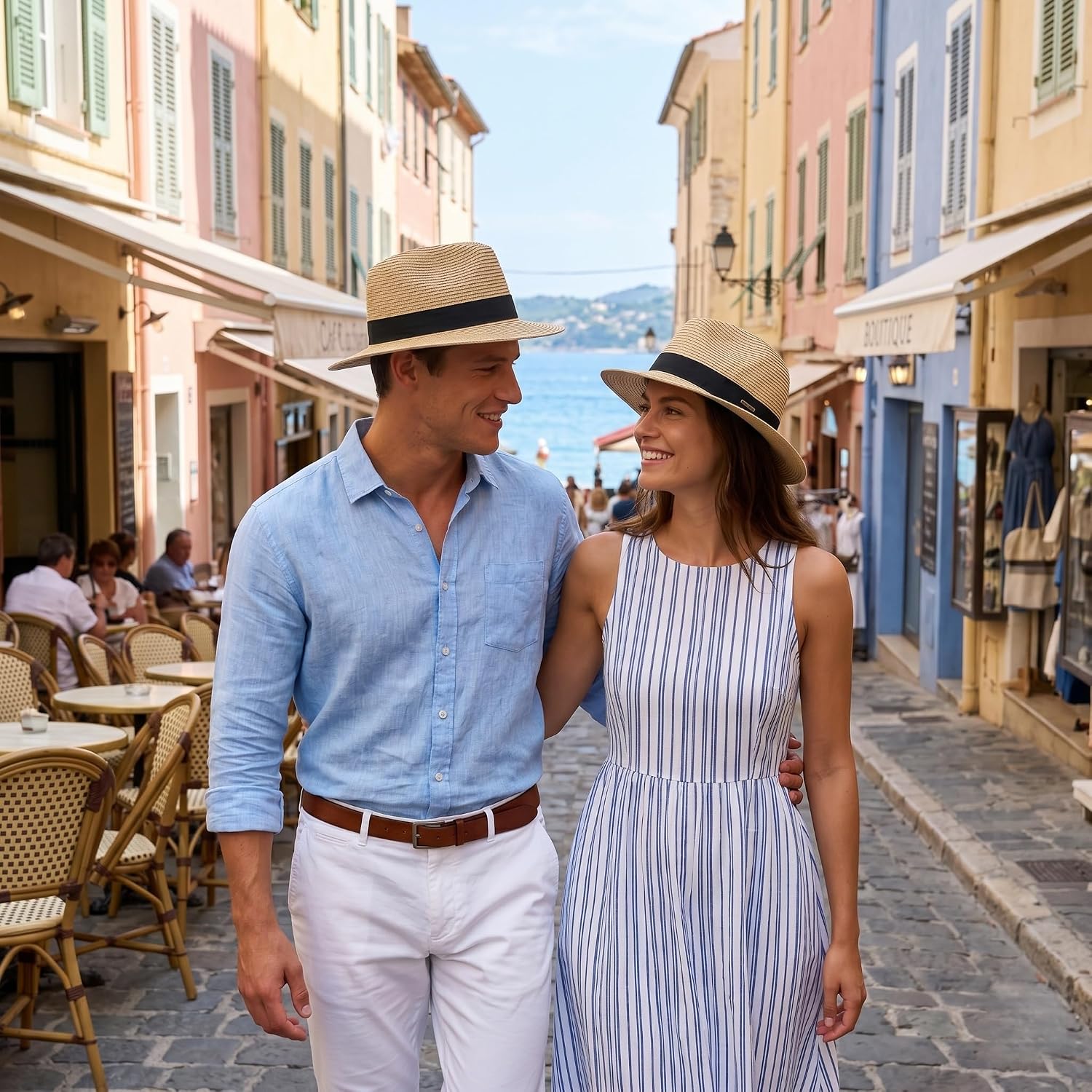 Straw Panama Hat for Men Women, Fedora Sun Hat with Adjustable Sweatband, Breathable Summer Beach Sun Hat for Travel Vacation