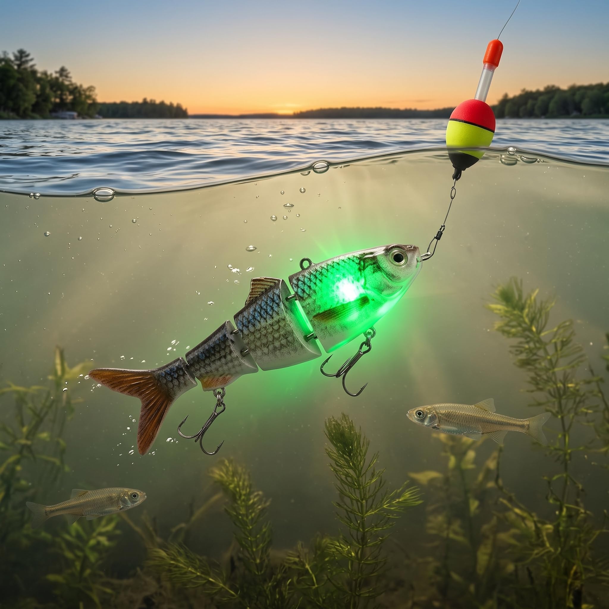 Esca da Nuoto Robotica, Esca da Nuoto Robotica Esca da Pesca Elettrica Ricaricabile Multi Snodo con Luce LED Verde Accessori Per Prestazioni