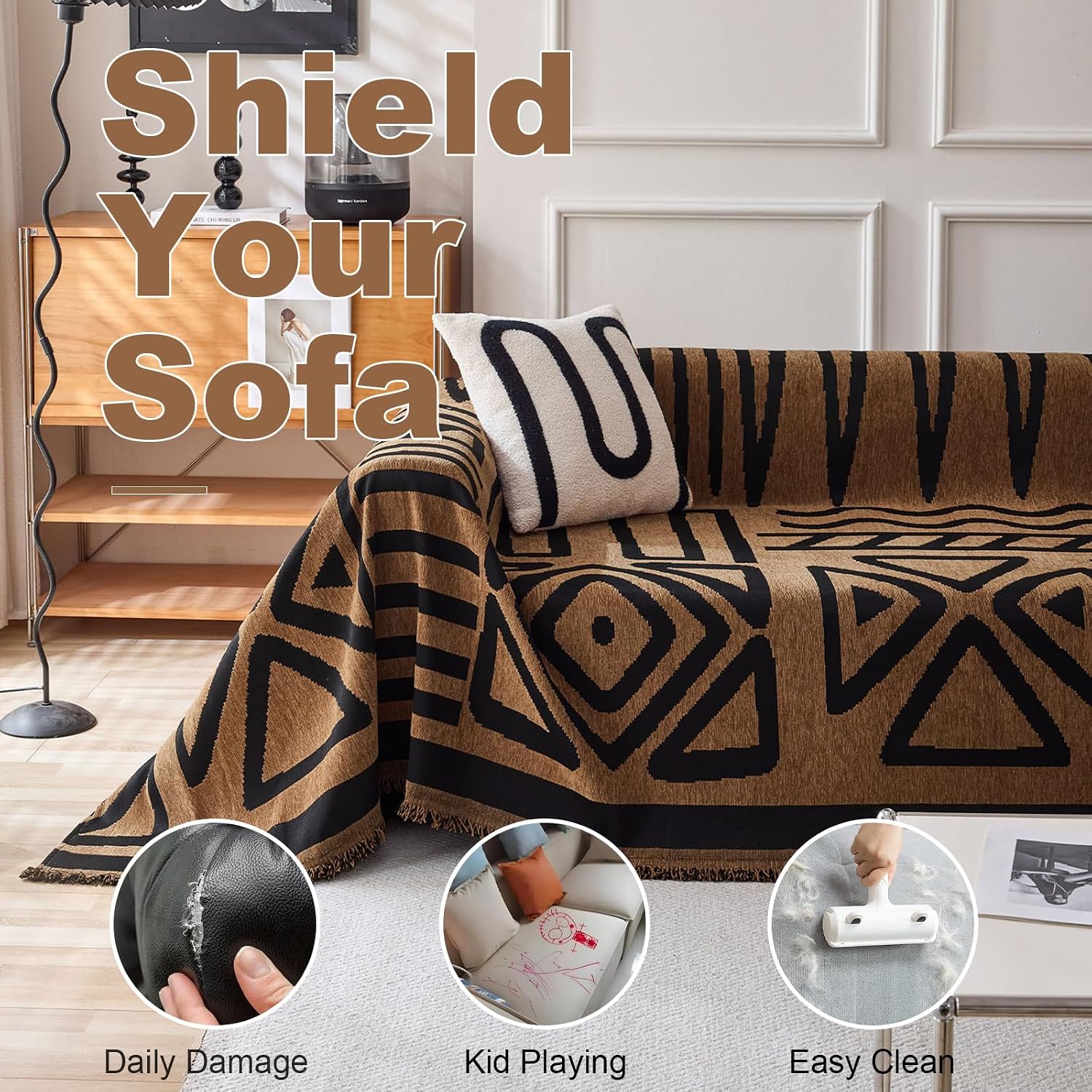 VClife Bohemian Pumpkin Black Geometric Sofa Couch Cover 71 X 118 image 5