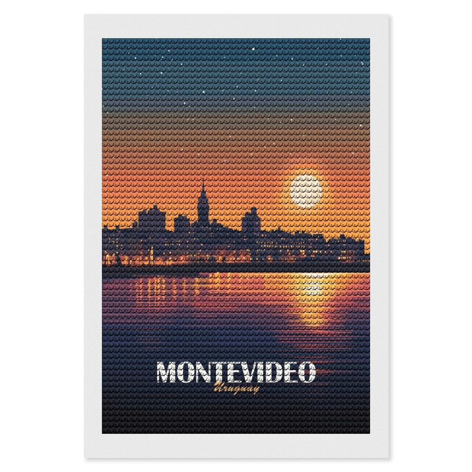 Junmoney Montevideo Uruguay Cityscape at Night Full Drill Diamond Painting Kit 8"x12", Adhesive Canvas, Aesthetic Room Decor, for Family Craft Time, Birthday Gift