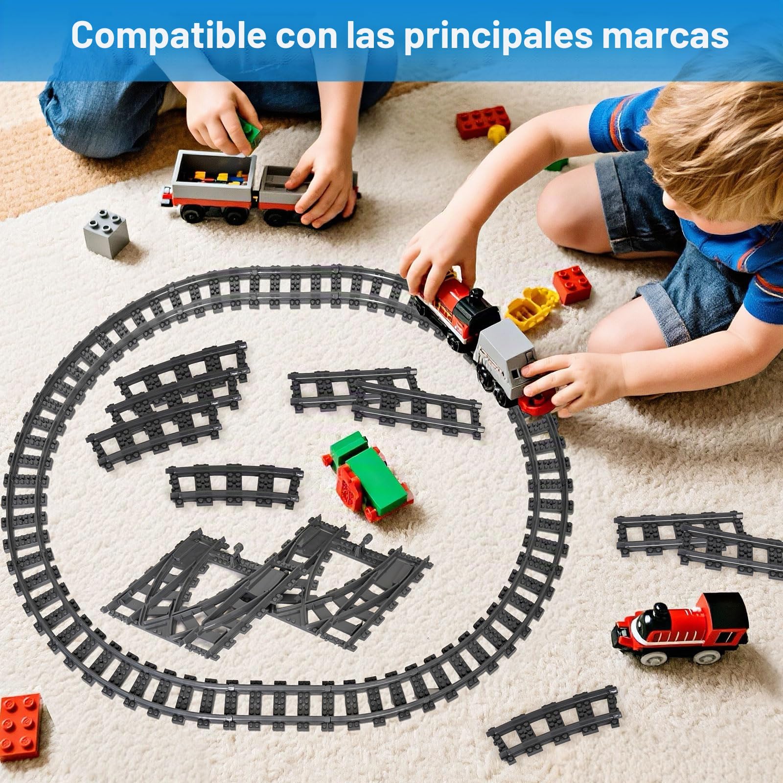 54 Piezas City Vías para Tren de Juguete, Vias de Tren Juguete, Vías de Tren Rieles de la Ciudad, Incluyendo Vía Transversal, Recta, Curva, Idea de Regalo para Niñas y Niños