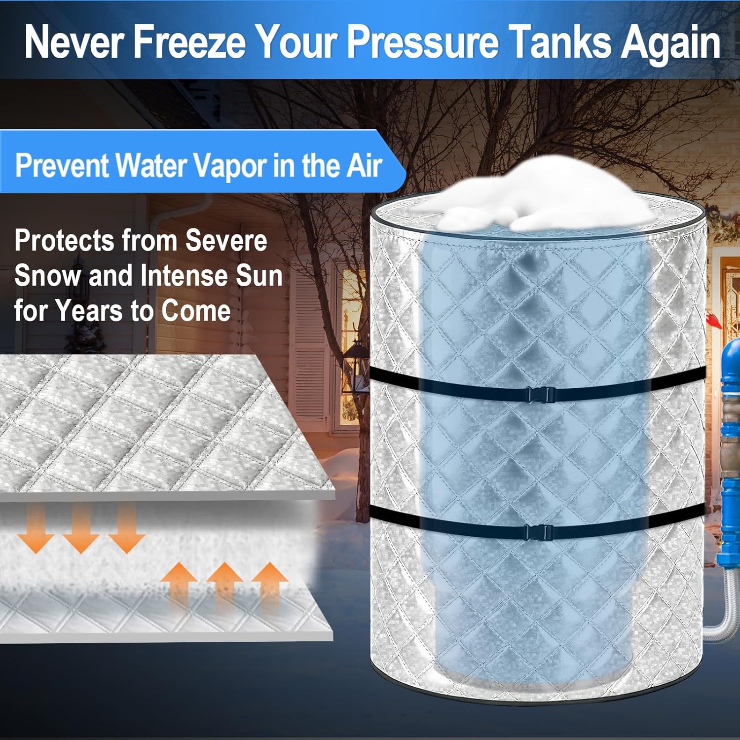 Round Well Pressure Tank Cover, Water Well Tank Covers Insulated, Insulated Well Pump Cover, 3 Layers Water Tank Insulation Blanket for Winter Freeze Proof, 28"Dia x 44"H