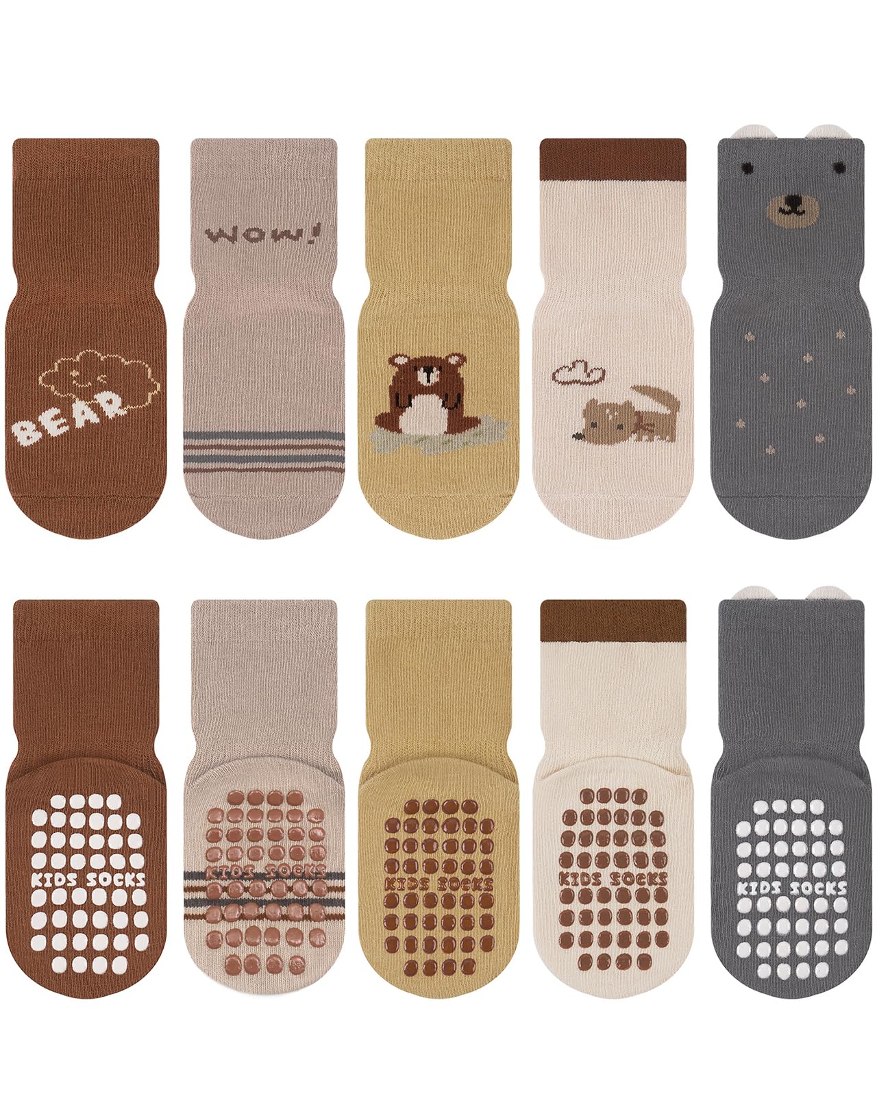 Kyopp 5/10 par skarpetek niemowlęcych ABS antypoślizgowe skarpety z motywami zwierzęcymi stoperami bawełna Crew Socks