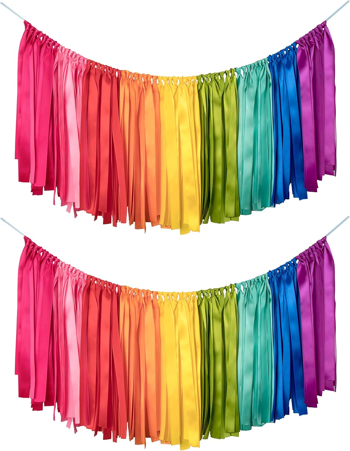 2 Packs Rainbow Ribbon Garland Handmade Tassel Garland
