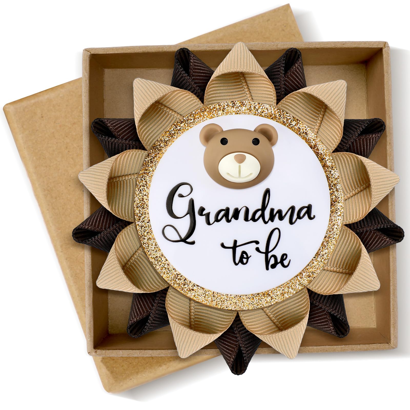 Wavwavw Grandma to Be Pin Bear Baby Shower Decorations Gender Reveal Cartoon Bear Badge Button Pin with Gift Box for Gender Reveal Baby Shower Corsage