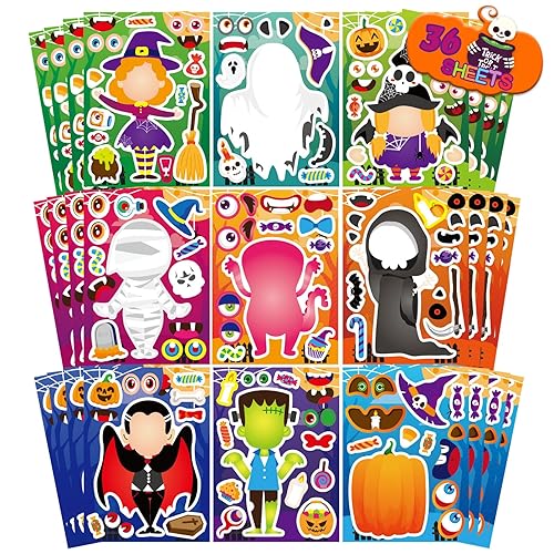 36 Sheets Halloween Stickers for Kids, Make Your Own Halloween