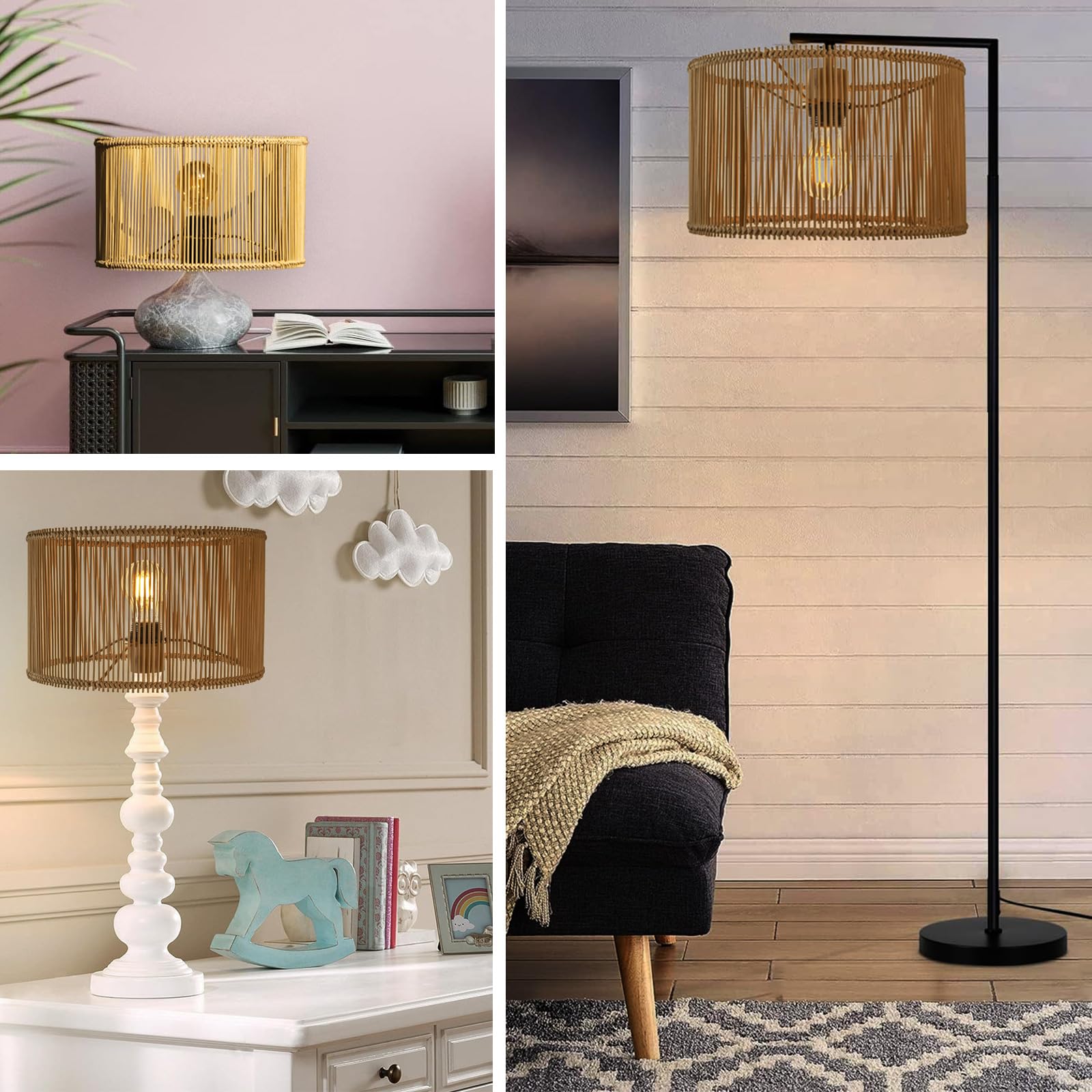 pantallas de ratán de recambio boho para lámparas de pie lámparas colgantes candelabros arco lámparas colgantes