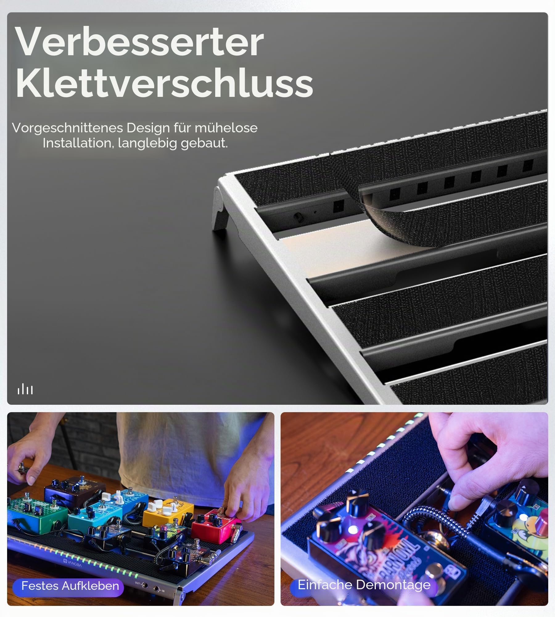Vangoa Pedalboard mit Integriertem Netzteil,Aluminiumlegierung einteilig gebogene tragbare faltbare powered Guitar Pedal Board mit Premium-Rucksack, Medium, 45.72 * 34.29cm, 1.54kg, grau