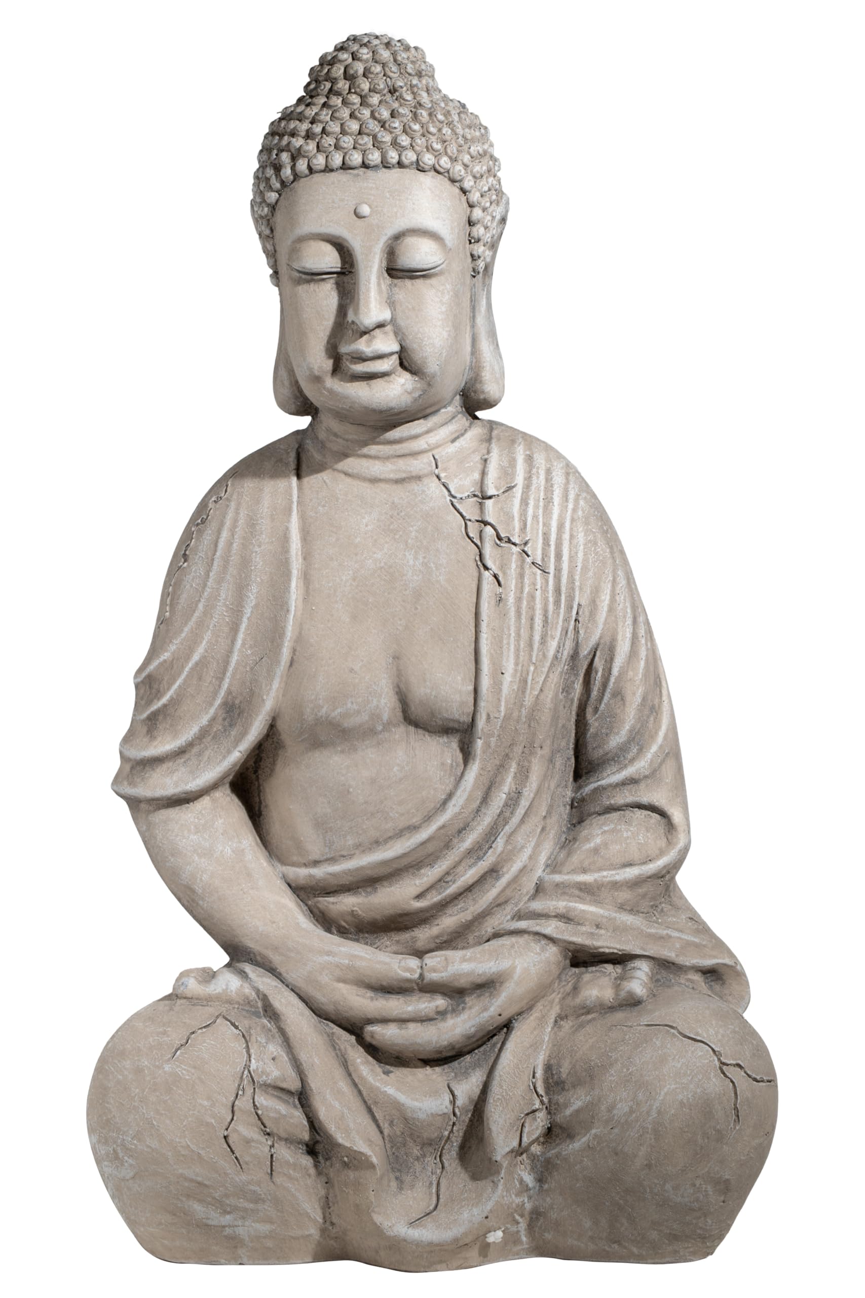 XXL Large Buddha 50 cm Stone Look Garden Decorative Figure Sculpture Feng Shui Sitting Stone Figure Look (Light Grey)