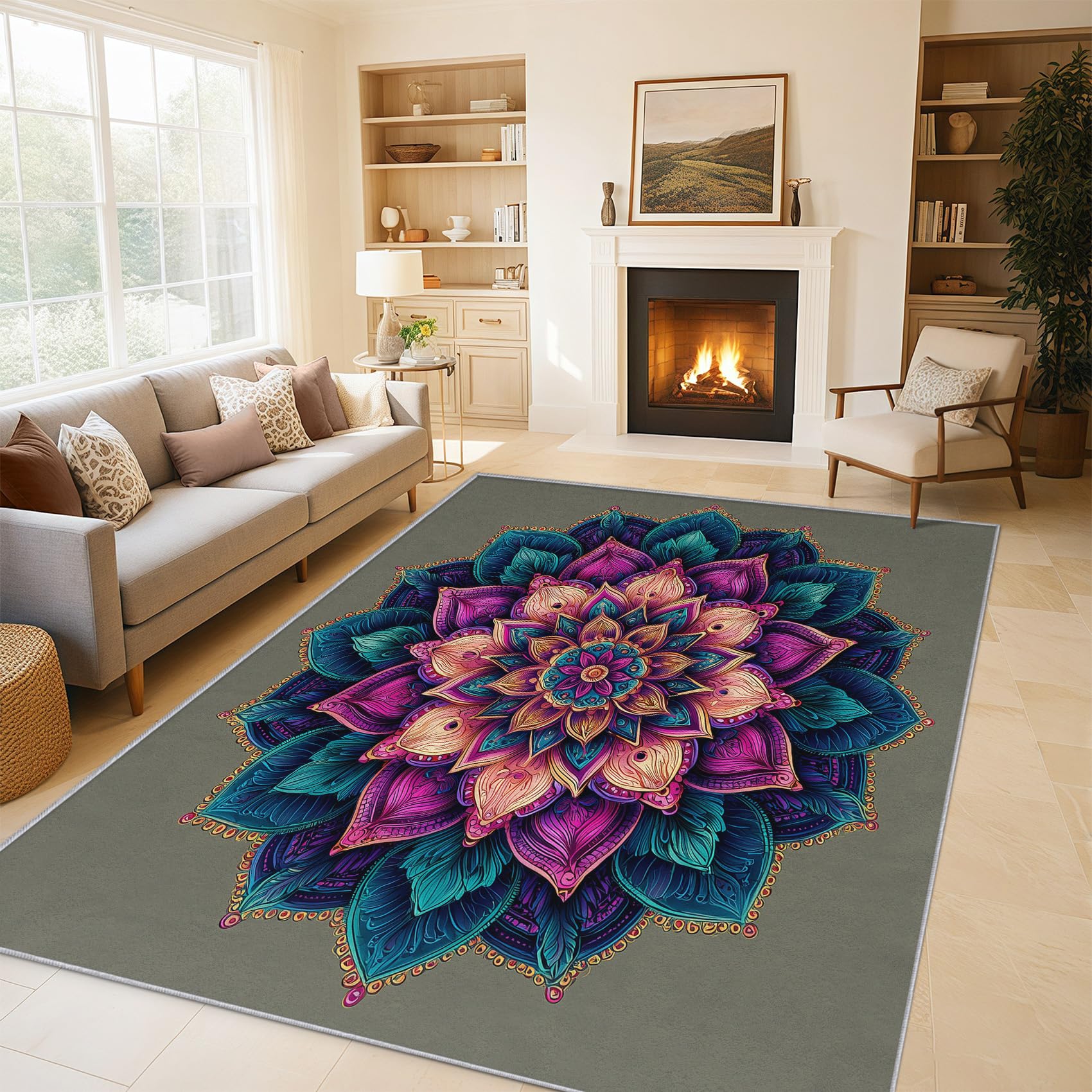 Tapis salon mandala 140x200 pour sublimer votre deco de chambre boheme vintage