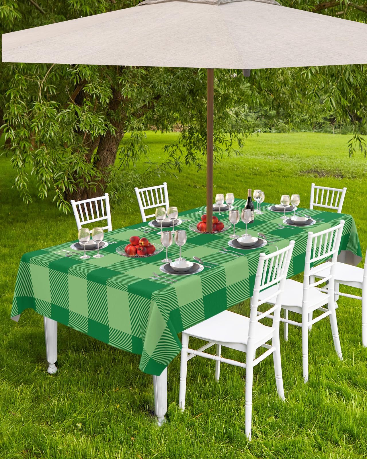 Rectangle Outdoor Tablecloth with Umbrella Hole and Zipper, Buffalo Check Plaid Waterproof Patio Cloth Tablecloths, Green Buffalo Plaid Farmhouse Outdoor Table Cloths for Picnic/Party, 60x120 Inch : Home & Kitchen