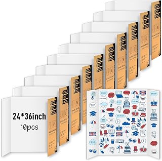 10 Pack Trifold Poster Board, IKAYAS 24" X 36" Single Sided White Tri-fold Poster Boards, Science Fair Display Boards Posterboard Foamboard for Mounting, Art, Display, Projects Classroom Supplies