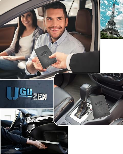 Ugozen Pochette Carte Grise Luxeo | Porte Papier Voiture Etui 3 Volets Cristal Inclus - 3