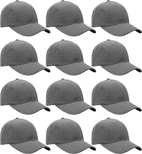 Falari Lote al por mayor 12-Pack Gorra de béisbol de tamaño ajustable Liso Color sólido en blanco