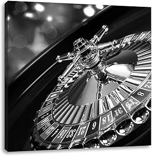 Pixxprint Roulettetisch Kunst B&W, Größe: 60x60, Leinwandbild Quadratisch, Wandbild, Kunstdruck, fertig bespannt