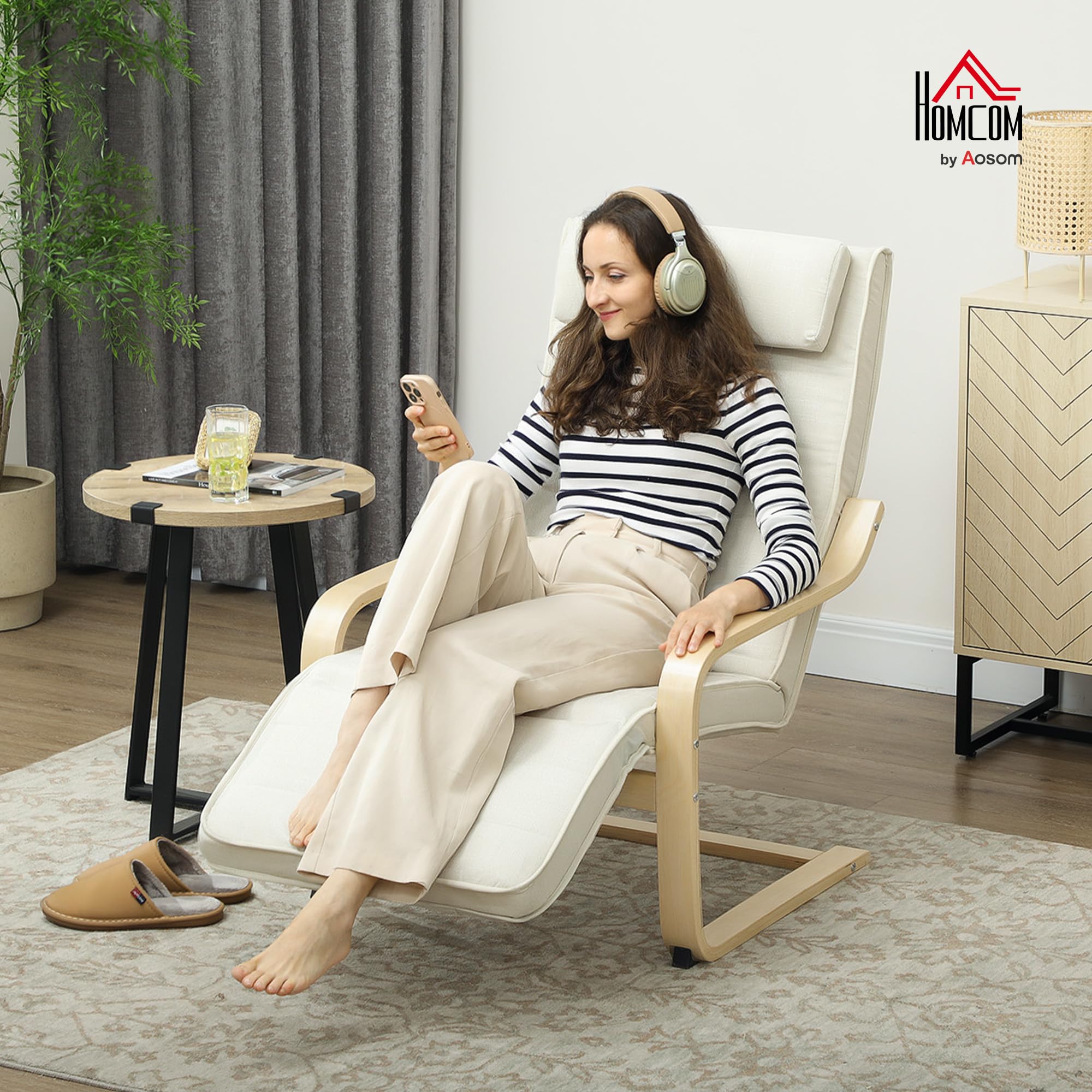 HOMCOM Fauteuil de Salon, Fauteuil Relax massant et Chauffant avec Dossier Haut, Appui-tête, Repose-Pieds réglable, télécommande et Poche latérale, Tissu Aspect Lin, pour Chambre Salon, crème