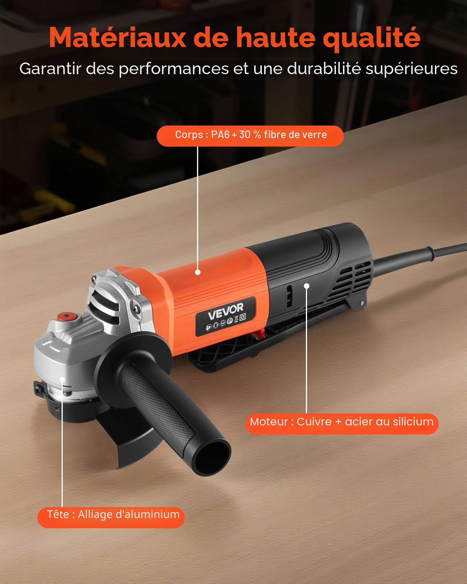 VEVOR Meuleuse d'Angle, 114,3 mm, Meuleuse Angulaire Filaire, 4,5 A, 12000 tr/min, avec Protection Anti-poussière Réglable, pour Meulage, Découpe, Élimination de Rouille du Métal, Disque Non Inclus