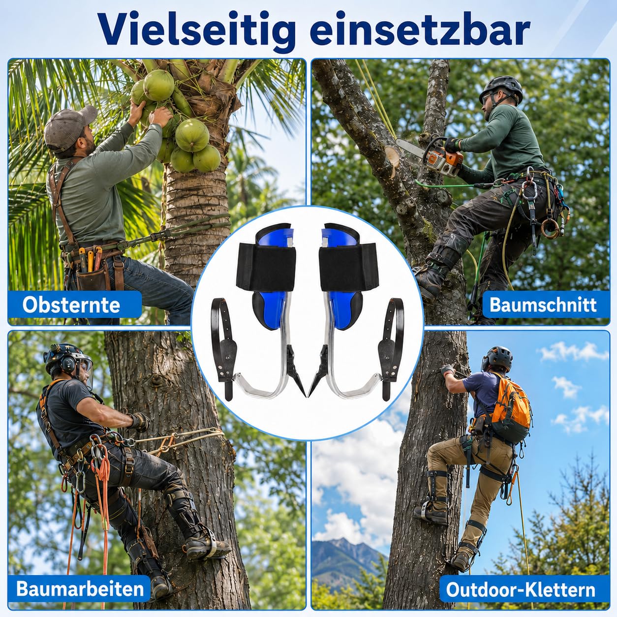 Crampons d'escalade d'arbre, équipement d'escalade d'arbre, hauteur réglable et avec lanières en cuir de vachette, chaussures d'escalade d'arbre, ensemble de crampons antidérapants pour