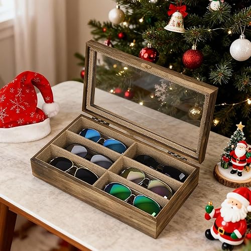 Miniatura 2 de SRIWATANA Sunglasses Organizer Box, 6 Slot Eyeglasses Display Case Storage for Women Men, Christmas Gifts, Carbonized Black Negro carbonizado