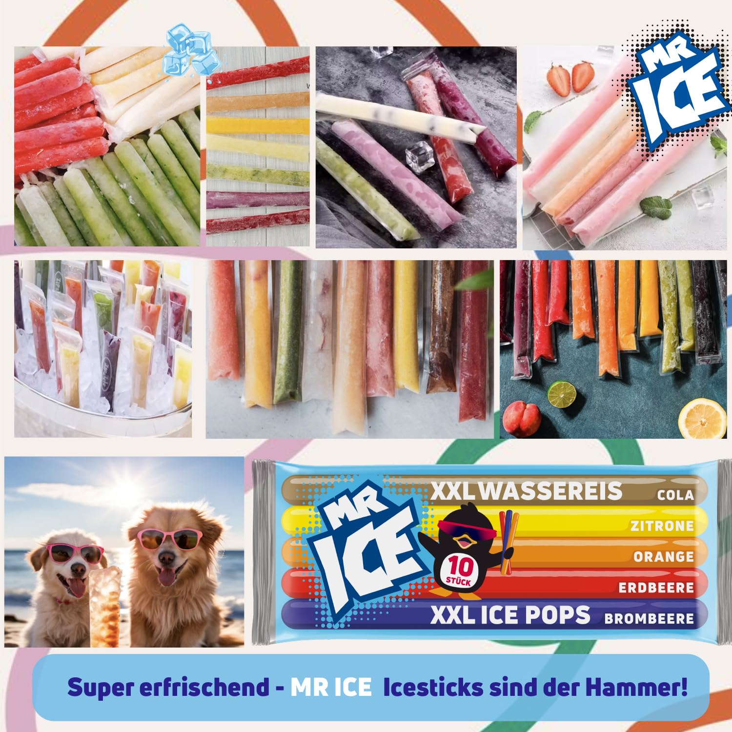 MR ICE Wassereis XXL 30 x 600ml | 300 x bâtonnets de glace aux fruits avec 60ml chacun - Gros paquet de bâtonnets de glace avec 5 x saveurs | à congeler