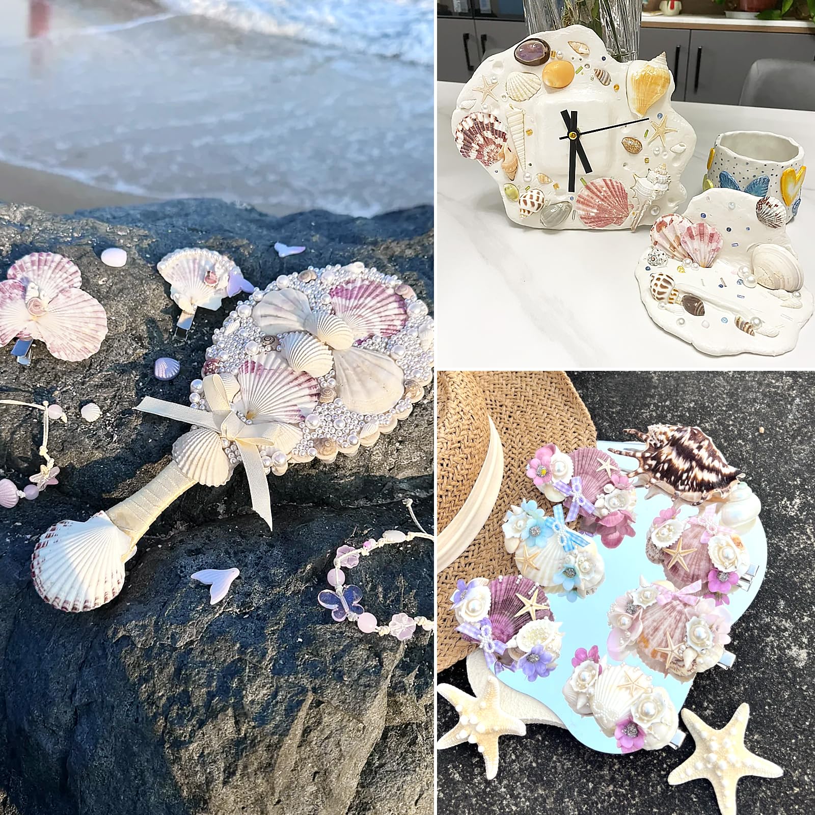 48 Pièces Coquillages de pétoncles Coquillages naturels, 3cm - 5cm Blanc et Rose Coquillages pour Mariage décoration Plage thème fête, réservoir de Poissons et Vase Remplissage