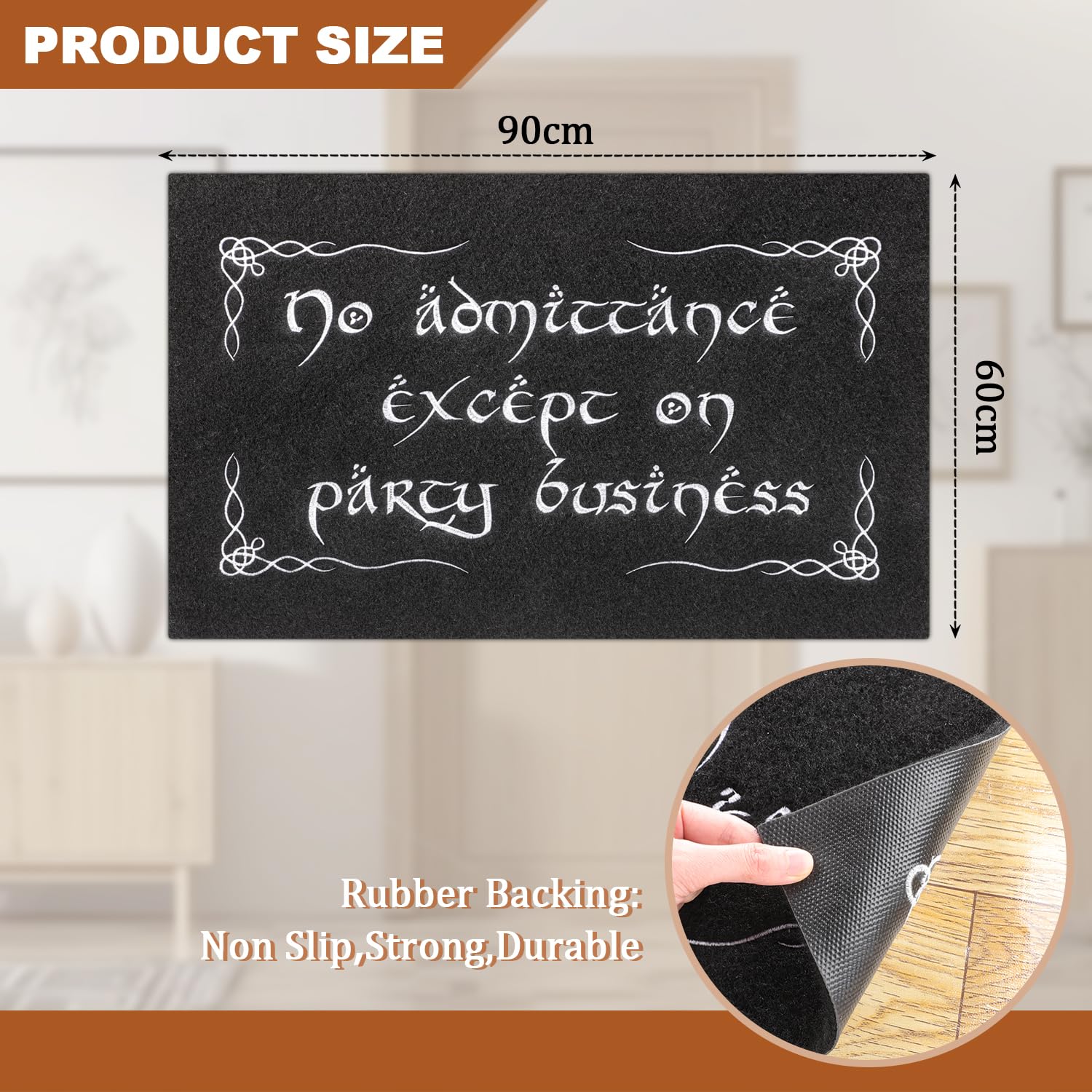 MWAZZLL Large Funny Front Door Mat No Admittance Except On Party Business Welcome Doormat for Entrance Outdoor Indoor Mats with Non Slip Rubber Backing Black 60 x 90 cm - Image 3