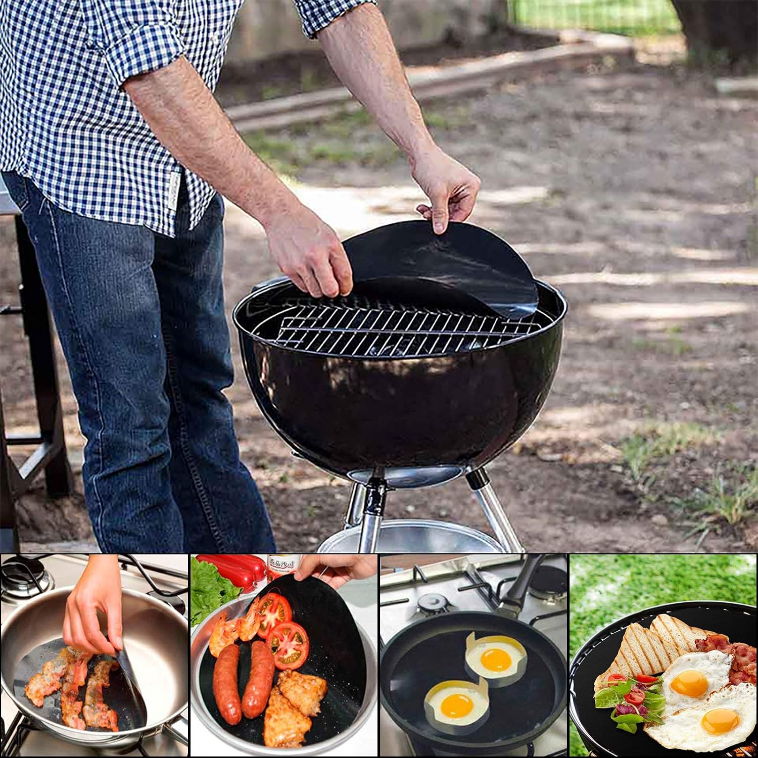 SPGOOD Set Of 8 BBQ Grill Mats 40 x 32 cm Teflon Non-Stick and PFOA-Free Temperature Resistant up to 260 C - Image 5